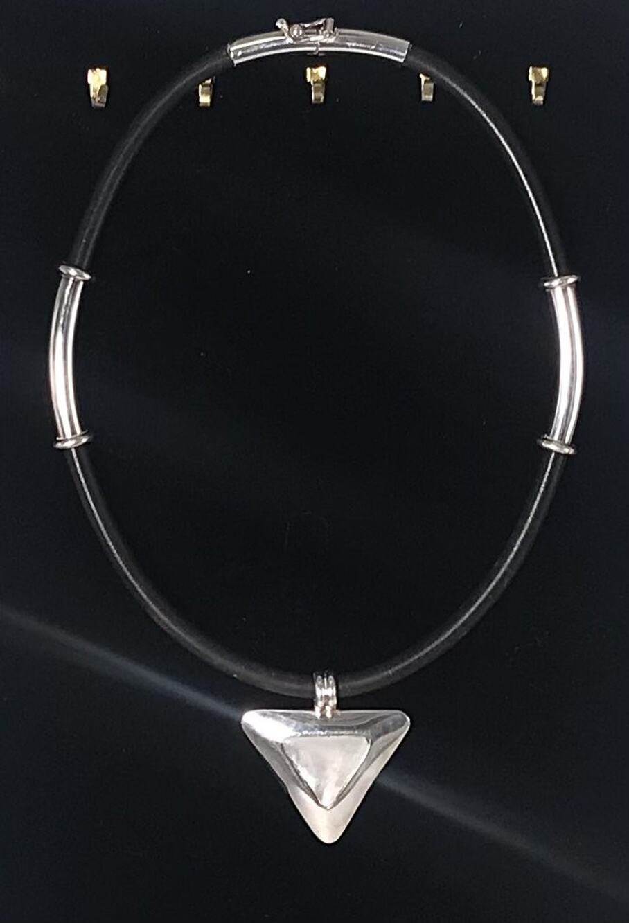 Artisan 950 Sterling Silver Triangle Abalone Mother of Pearl Necklace 41g